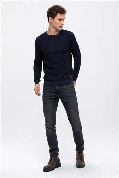 Lacivert Regular Fit Pamuklu Bisiklet Yaka Triko Kazak