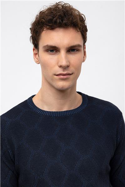 Lacivert Regular Fit Pamuklu Bisiklet Yaka Triko Kazak