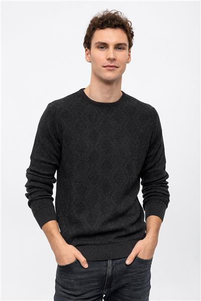 Antrasit Regular Fit Pamuklu Bisiklet Yaka Triko Kazak