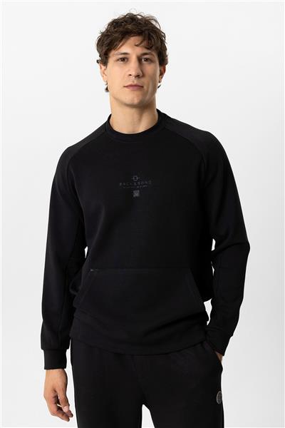 Siyah Regular Fit Pamuklu Bisiklet Yaka Kanguru Sweatshirt