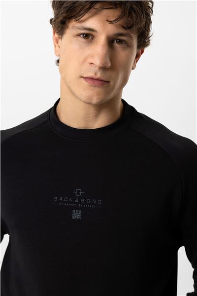 Siyah Regular Fit Pamuklu Bisiklet Yaka Kanguru Sweatshirt