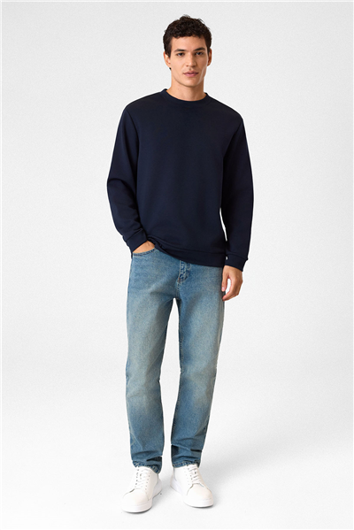 Bisiklet Yaka Lacivert Sweatshirt