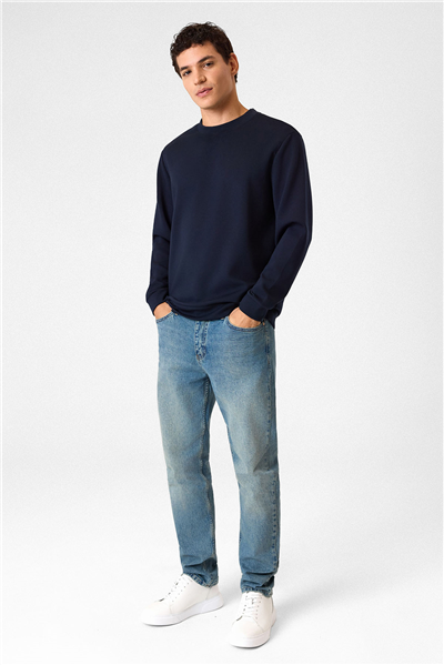 Bisiklet Yaka Lacivert Sweatshirt