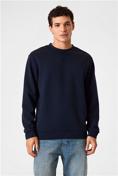 Bisiklet Yaka Lacivert Sweatshirt