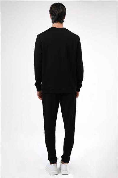 Siyah Regular Fit Pamuklu Bisiklet Yaka Sweatshirt