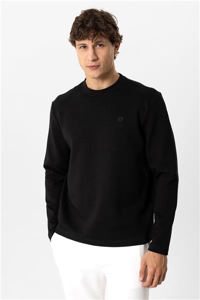 Siyah Regular Fit Bisiklet Yaka Sweatshirt