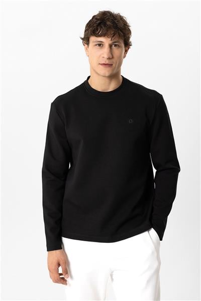 Siyah Regular Fit Bisiklet Yaka Sweatshirt