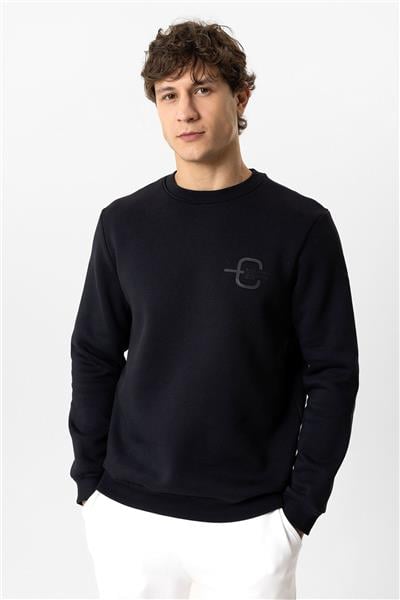 Siyah Regular Fit Bisiklet Yaka Sweatshirt
