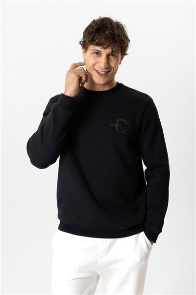 Siyah Regular Fit Bisiklet Yaka Sweatshirt
