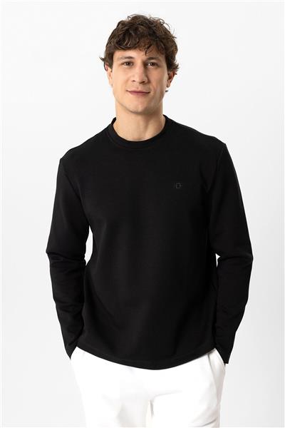 Siyah Regular Fit Bisiklet Yaka Sweatshirt