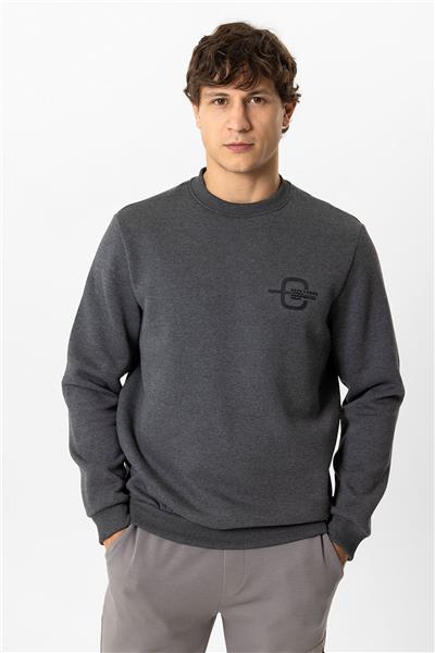 Antrasit Regular Fit Bisiklet Yaka Sweatshirt