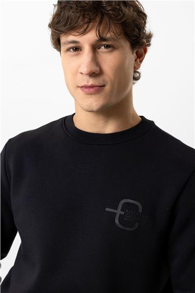 Siyah Regular Fit Bisiklet Yaka Sweatshirt