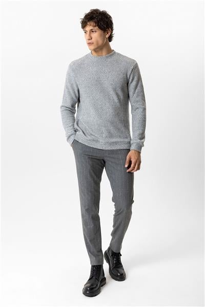 Gri Regular Fit Desenli Bisiklet Yaka Sweatshirt