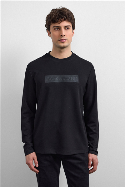 Siyah Bisiklet Yaka Regular Fit Sweatshirt