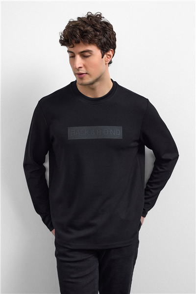 Siyah Bisiklet Yaka Regular Fit Sweatshirt