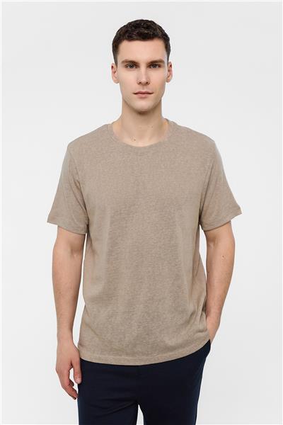 Bej Bisiklet Yaka Regular Fit Tişört