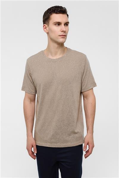 Bej Bisiklet Yaka Regular Fit Tişört