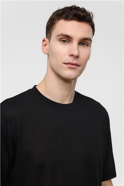 Siyah Regular Fit Bisiklet Yaka Tişört