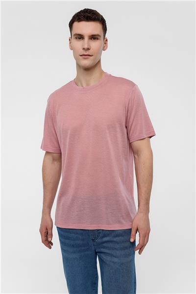 Pembe Regular Fit Bisiklet Yaka Tişört