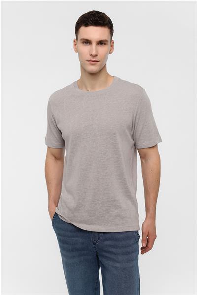 Gri Bisiklet Yaka Regular Fit Tişört