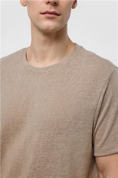 Bej Bisiklet Yaka Regular Fit Tişört