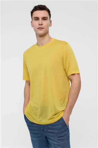 Sarı Regular Fit Bisiklet Yaka Tişört