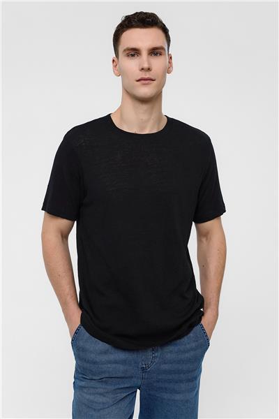 Siyah Bisiklet Yaka Regular Fit Tişört