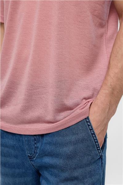 Pembe Regular Fit Bisiklet Yaka Tişört