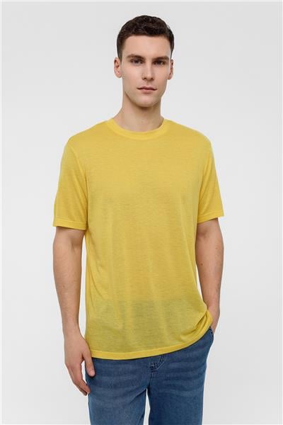 Sarı Regular Fit Bisiklet Yaka Tişört