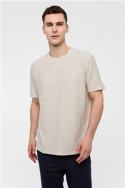 Ekru Regular Fit Bisiklet Yaka Tişört