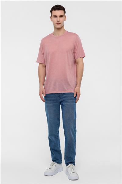 Pembe Regular Fit Bisiklet Yaka Tişört