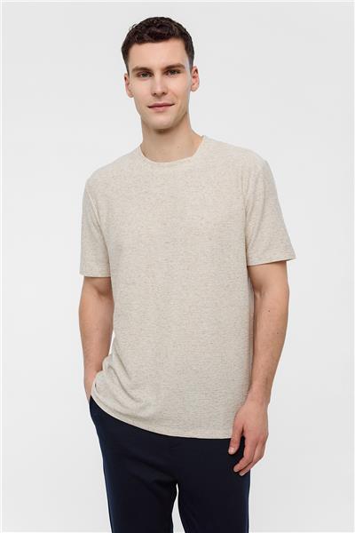 Ekru Regular Fit Bisiklet Yaka Tişört