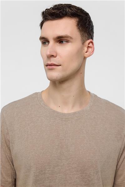 Bej Bisiklet Yaka Regular Fit Tişört