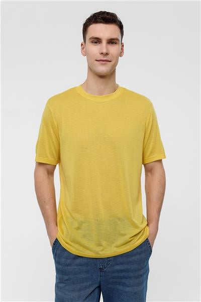 Sarı Regular Fit Bisiklet Yaka Tişört