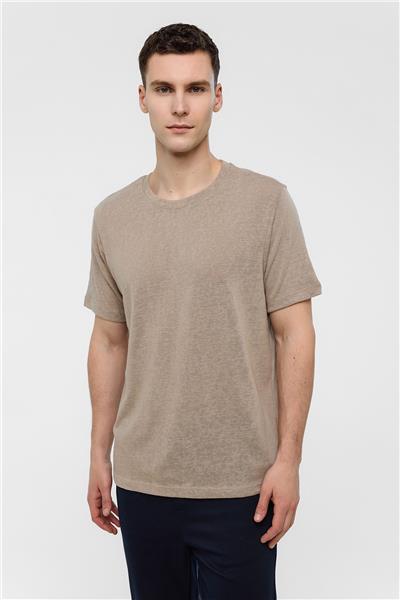 Bej Bisiklet Yaka Regular Fit Tişört
