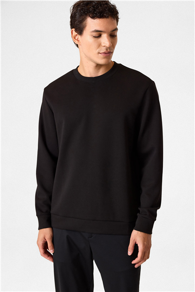 Bisiklet Yaka Siyah Sweatshirt