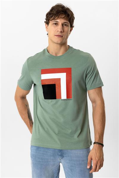 Adaçayı Regular Fit Bisiklet Yaka %100 Pamuk Baskılı Tişört