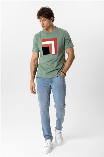 Adaçayı Regular Fit Bisiklet Yaka %100 Pamuk Baskılı Tişört