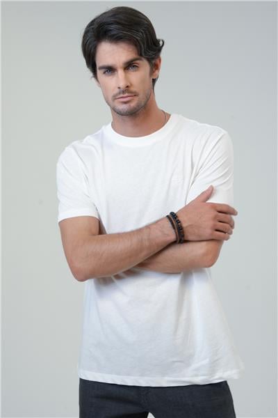Beyaz Regular Fit %100 Pamuk Bisiklet Yaka Tişört