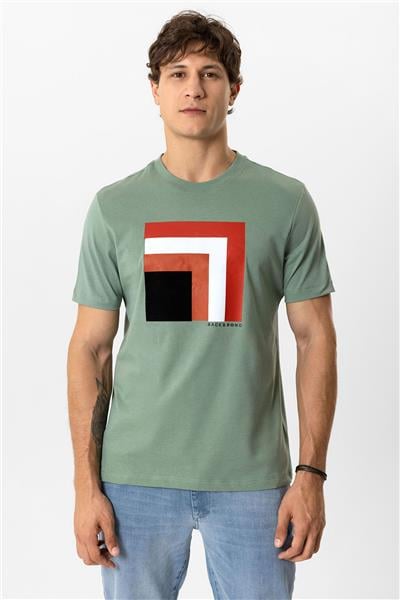 Adaçayı Regular Fit Bisiklet Yaka %100 Pamuk Baskılı Tişört