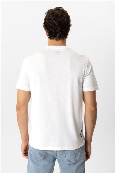 Beyaz Regular Fit Bisiklet Yaka %100 Pamuk Baskılı Tişört