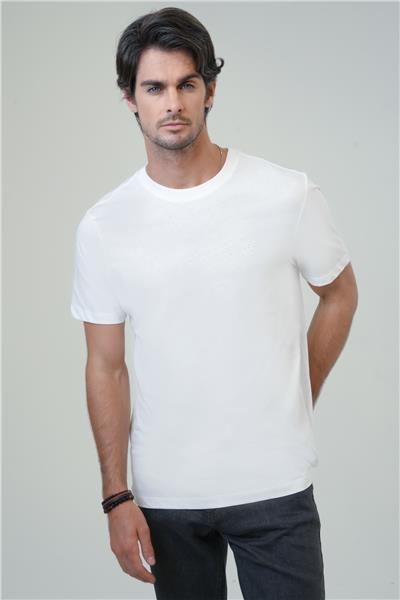 Beyaz Regular Fit %100 Pamuk Bisiklet Yaka Tişört