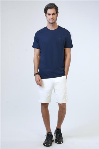 Lacivert Regular Fit %100 Pamuk Bisiklet Yaka Tişört