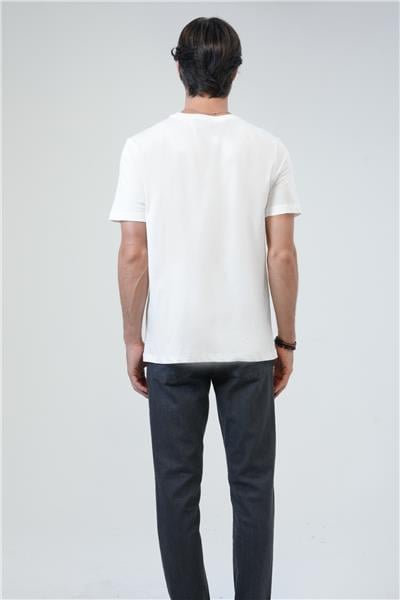 Beyaz Regular Fit %100 Pamuk Bisiklet Yaka Tişört