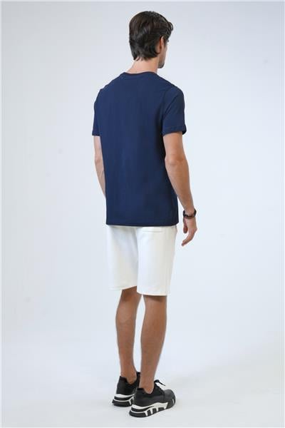 Lacivert Regular Fit %100 Pamuk Bisiklet Yaka Tişört