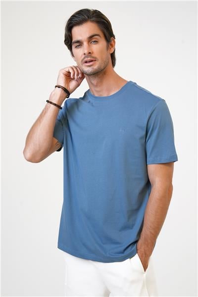 Mavi Regular Kalıp %100 Pamuk Bisiklet Yaka Tişört