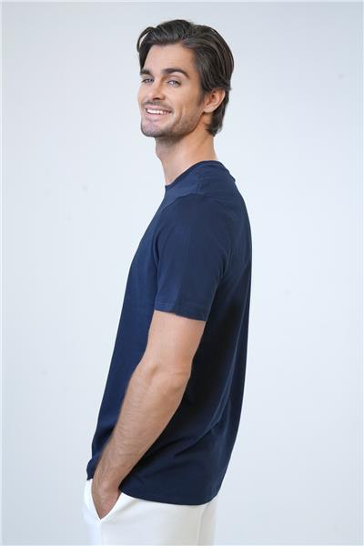 Lacivert Regular Fit %100 Pamuk Bisiklet Yaka Tişört