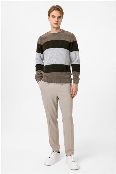 Vizon Regular Fit Bisiklet Yaka Çizgili Triko Kazak