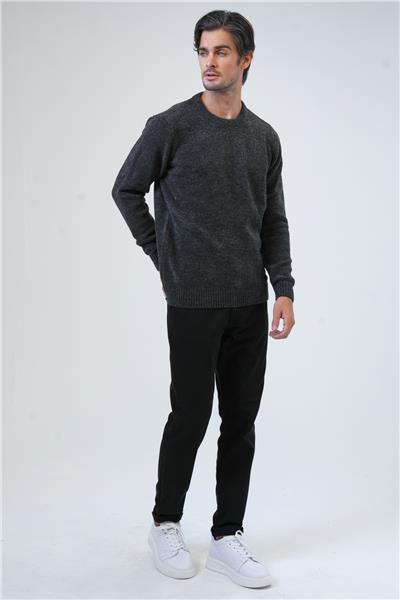 Antrasit Regular Fit Bisiklet Yaka Triko Kazak