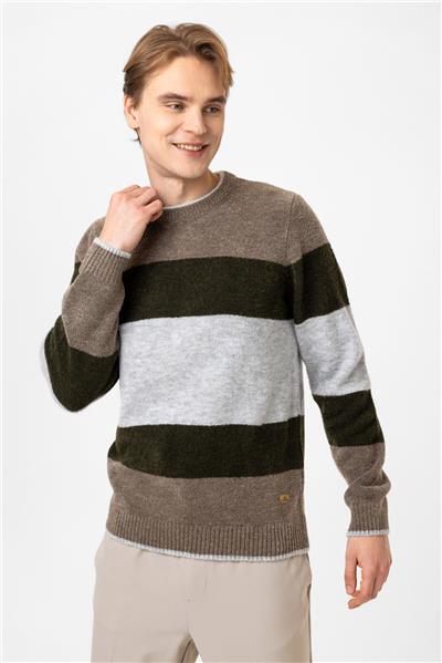 Vizon Regular Fit Bisiklet Yaka Çizgili Triko Kazak